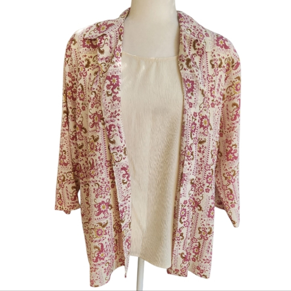 Vintage Notations Floral Button Front Blouse Cottagecore Boho 90s Grandmacore XL